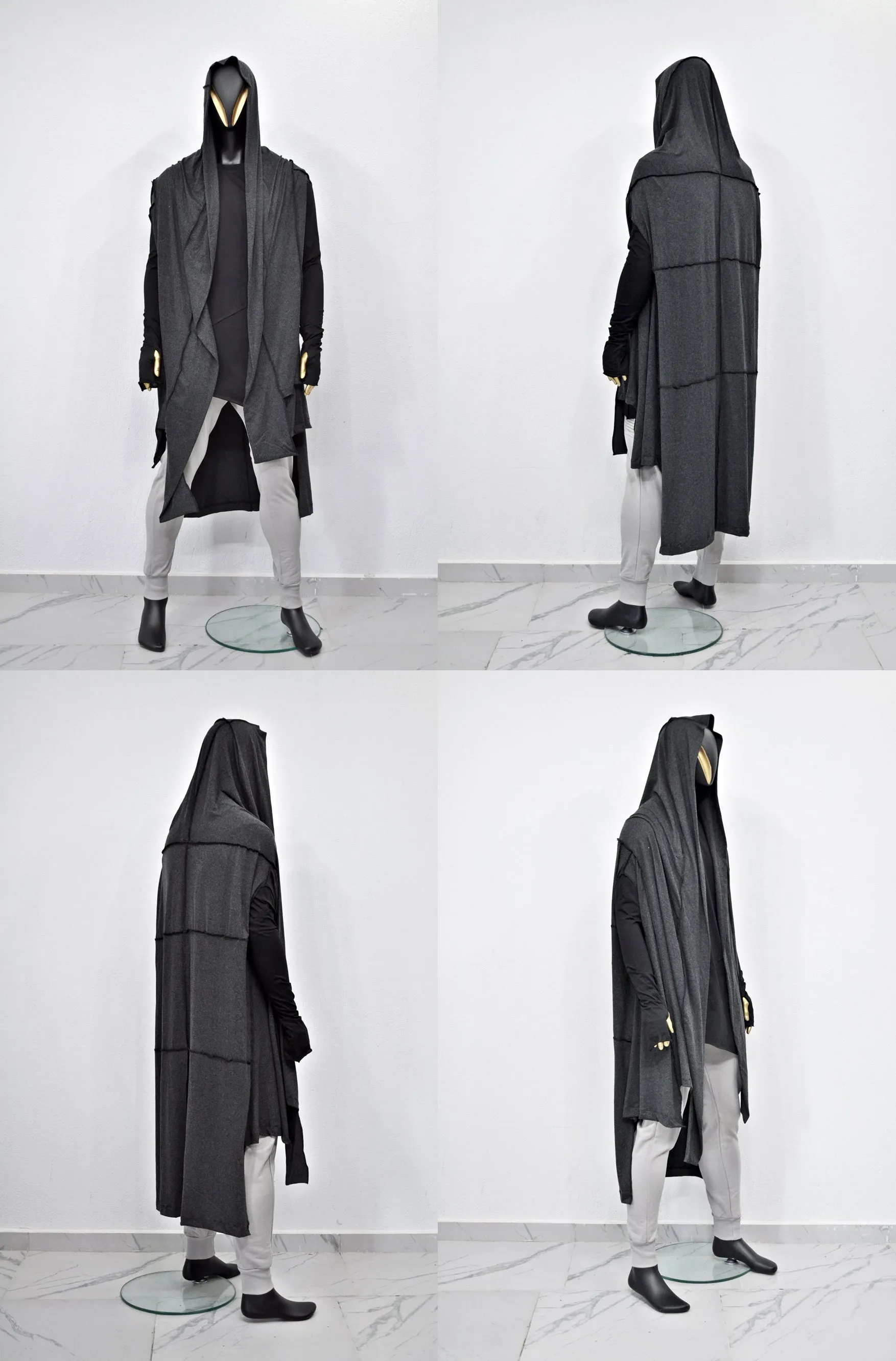 OverLong Poncho Cardigan,Japanese Oversized Sleeveless Kimono Wrap Shawl Shirt,Asymmetric Vest Hooded Cape Coat,Aesthetic Halloween-BB0154