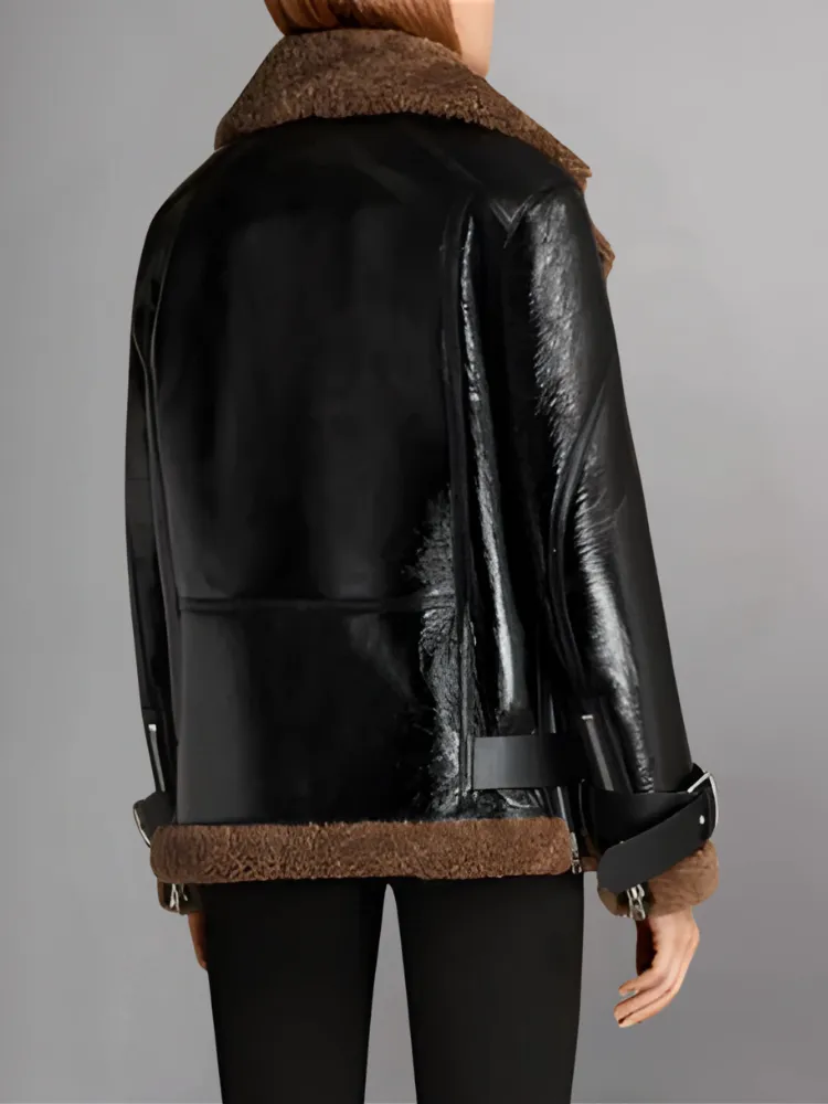 Patty Black Shearling Leather Jacket