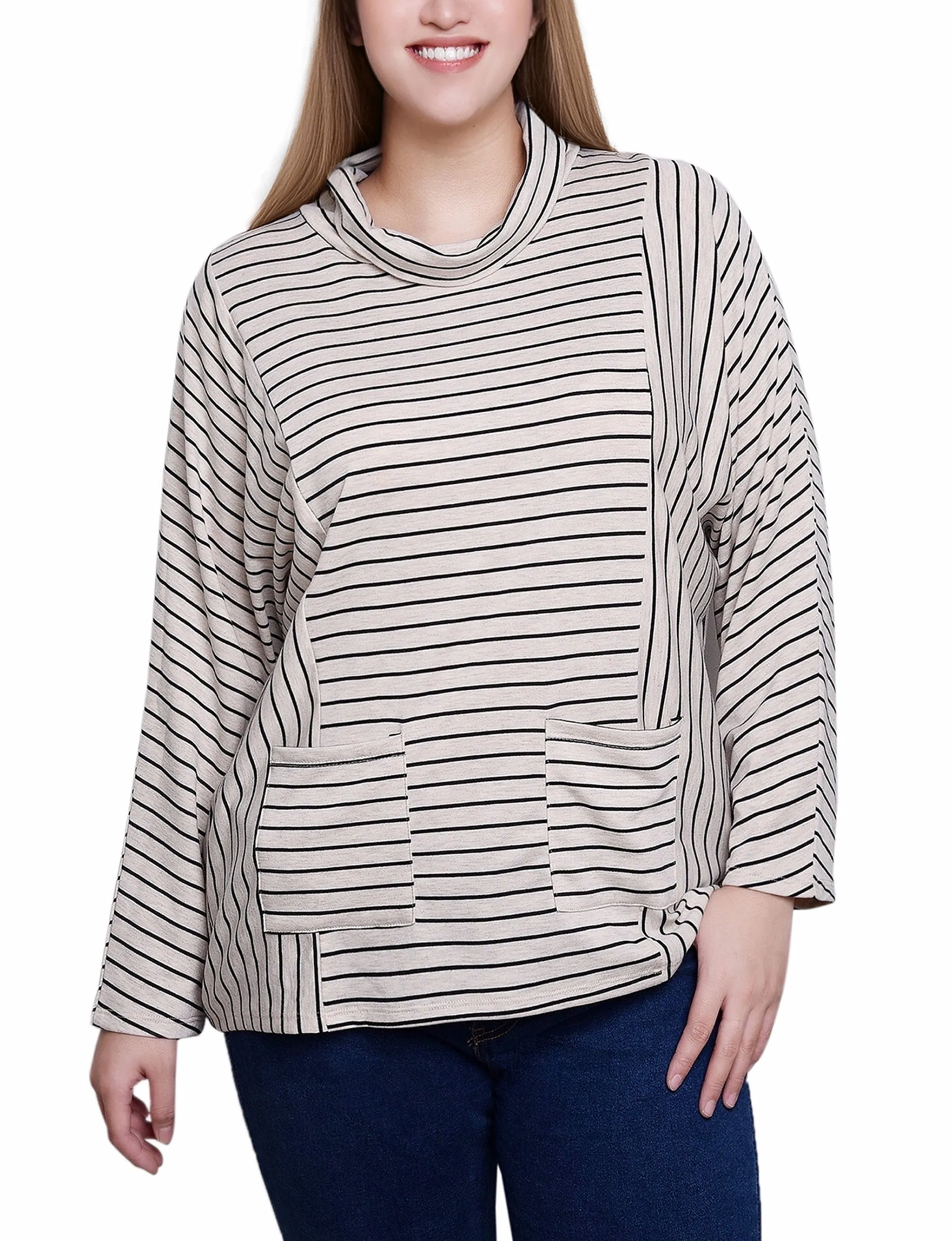 Petite Long Sleeve Striped Tunic Top