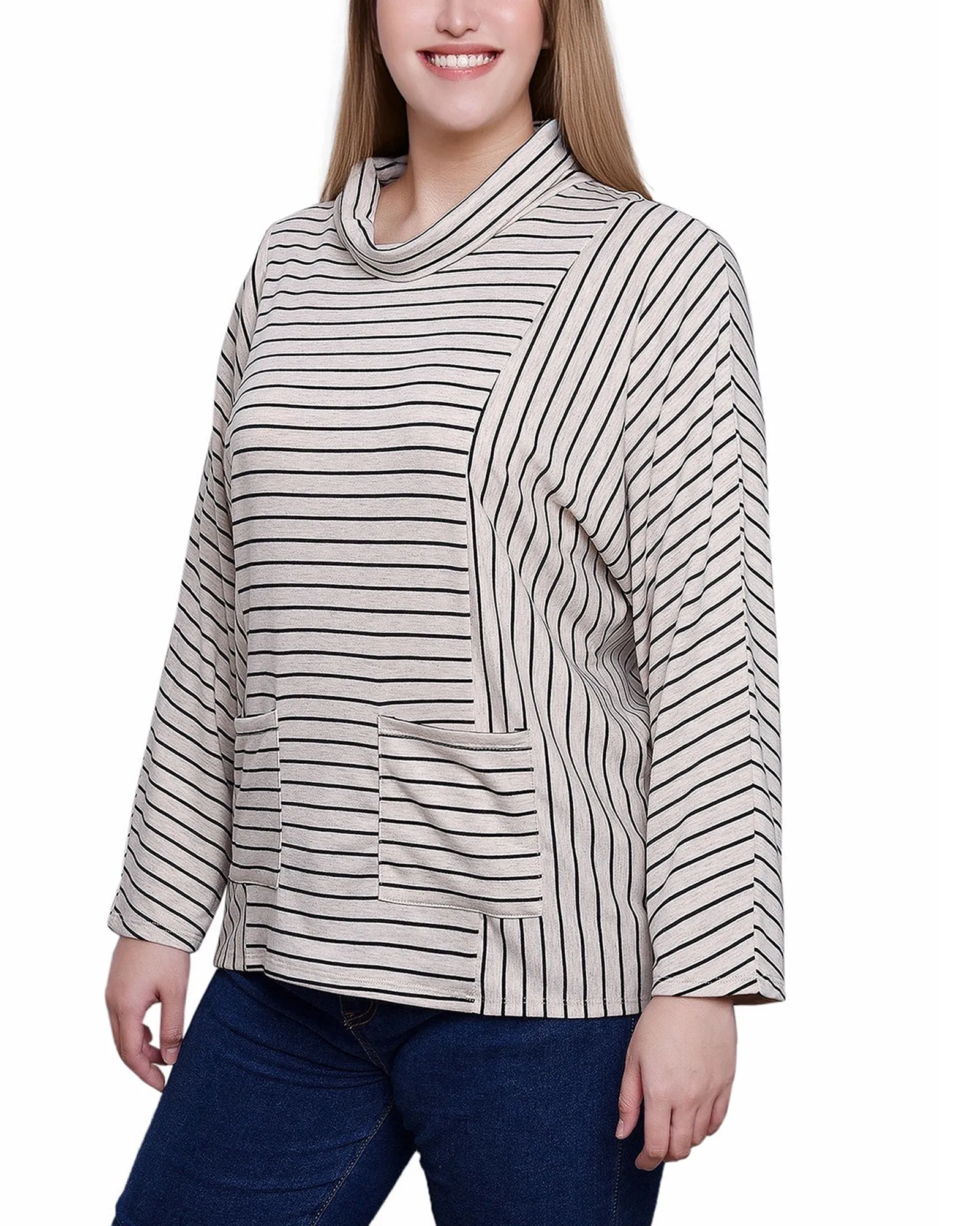 Petite Long Sleeve Striped Tunic Top