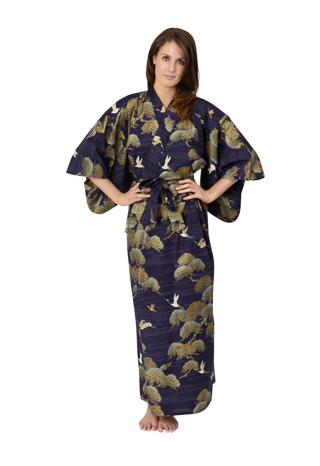 Pines & Cranes Womens Plus Size Cotton Kimono Robe