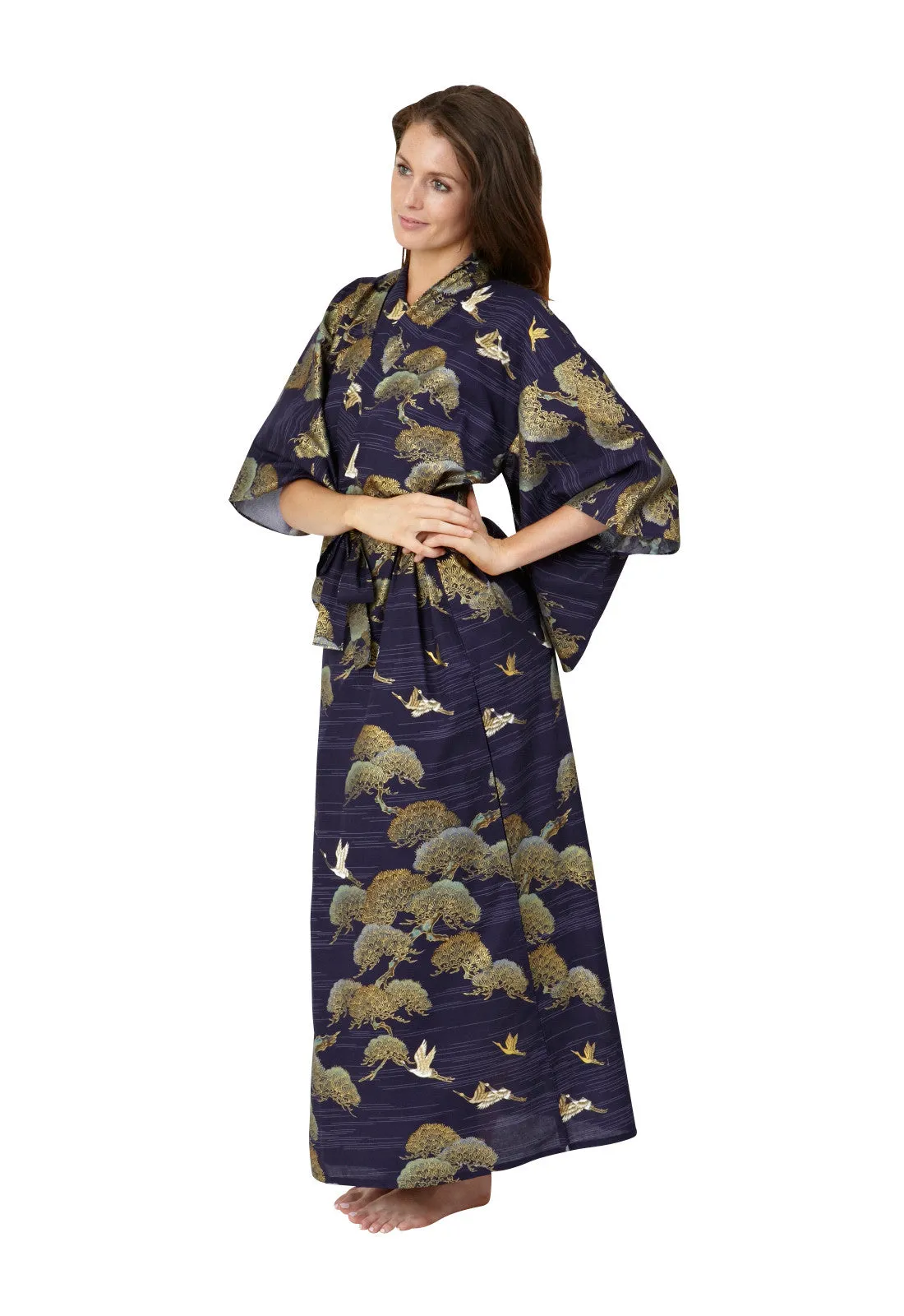 Pines & Cranes Womens Plus Size Cotton Kimono Robe