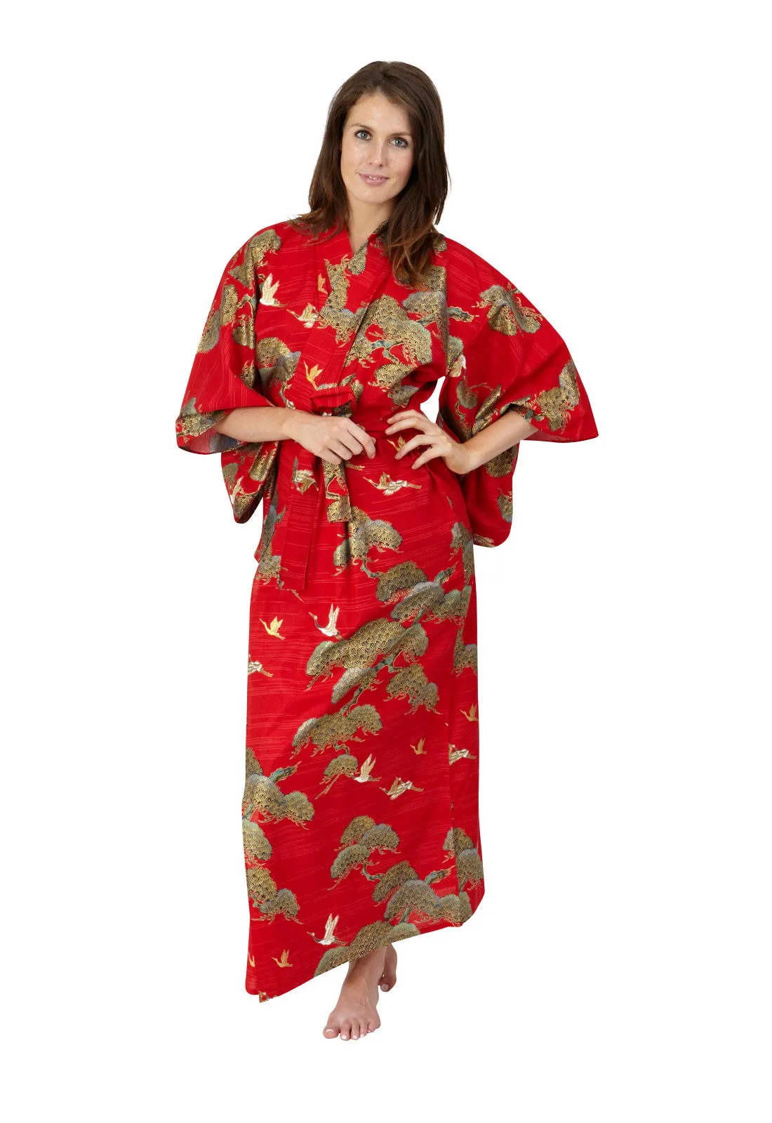 Pines & Cranes Womens Plus Size Cotton Kimono Robe