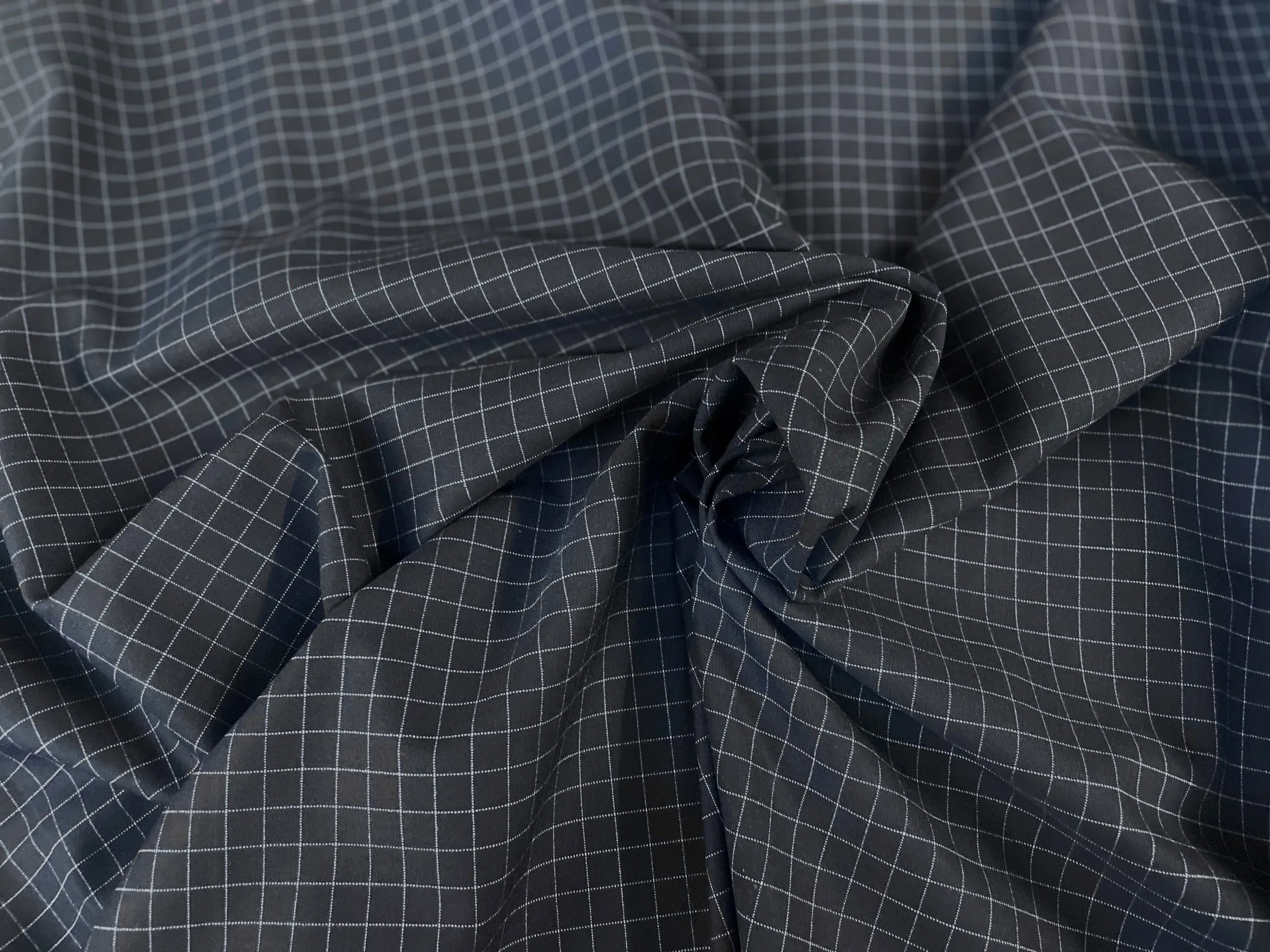 Poly Rayon Mini Plaid Suiting - Navy & White