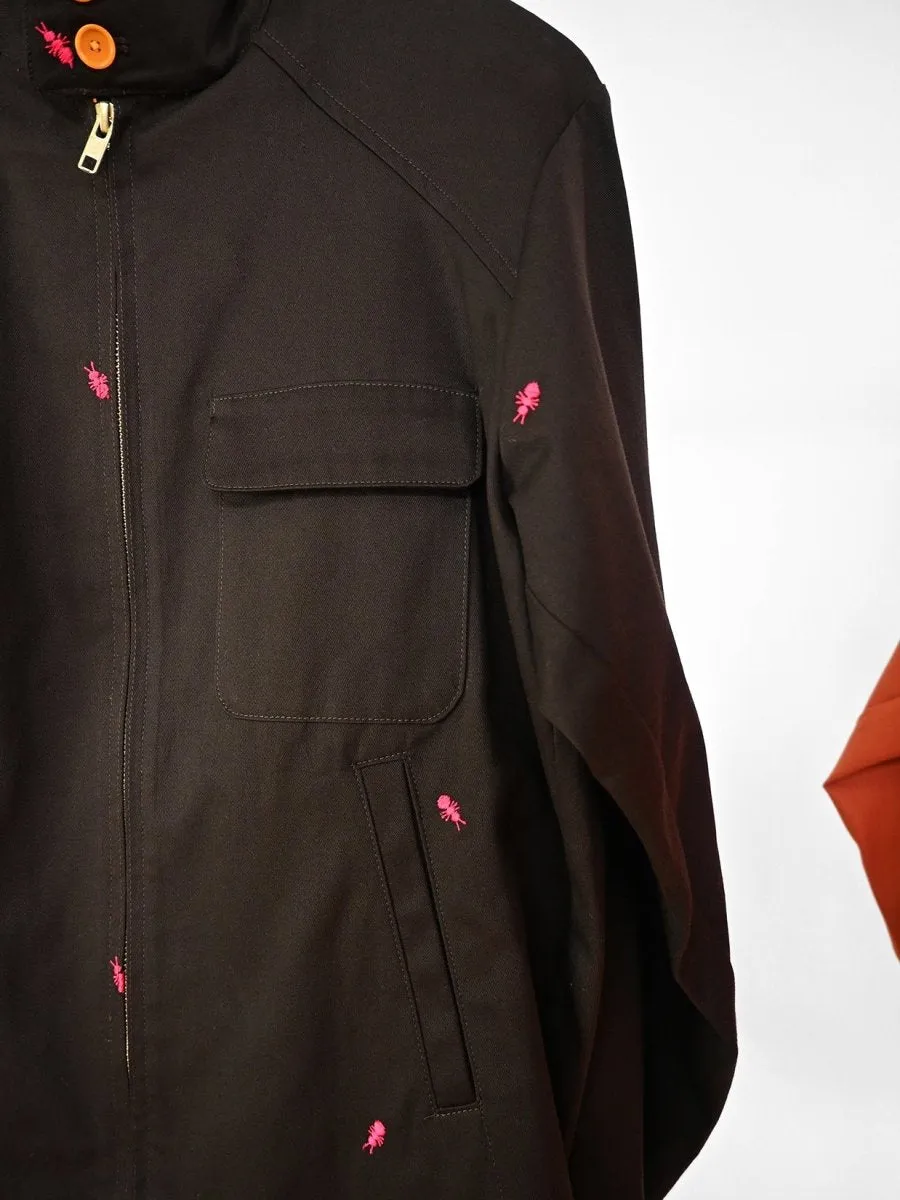 "Ants All Over" Embroidered Jacket - Chocolate/Magenta (ONE-OFF)