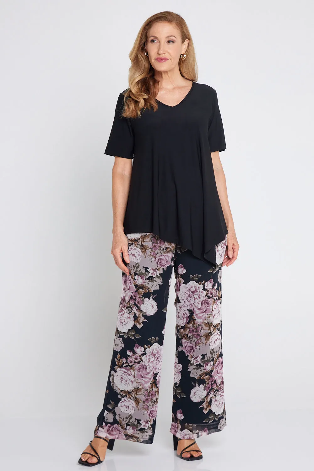 Rendezvous Chiffon Pants - Mauve Roses