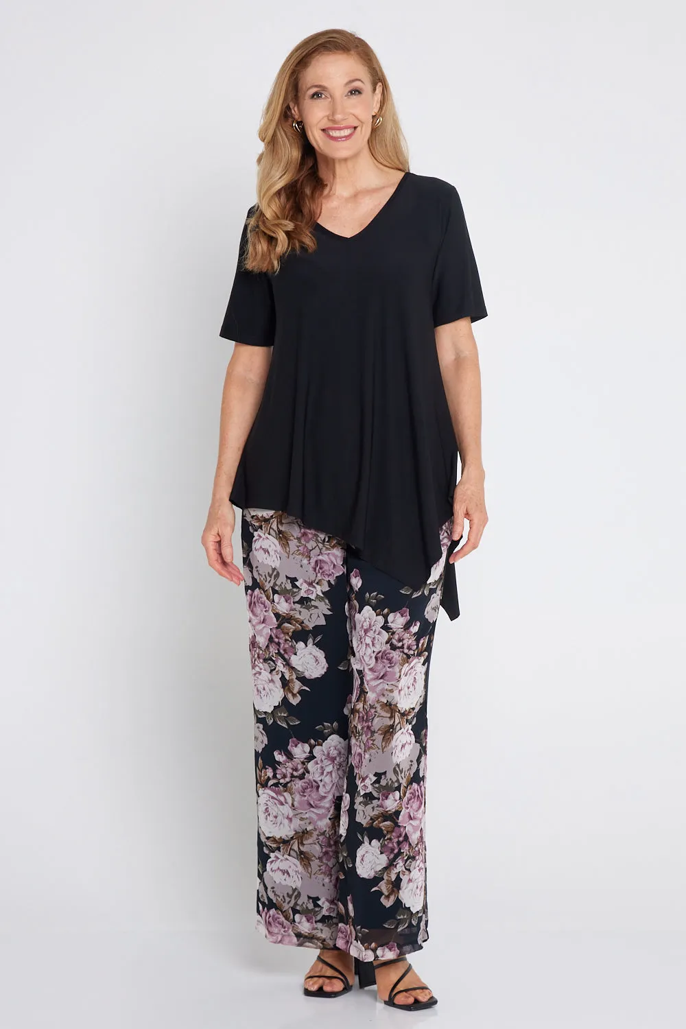 Rendezvous Chiffon Pants - Mauve Roses