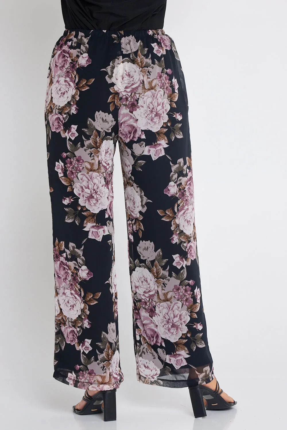 Rendezvous Chiffon Pants - Mauve Roses