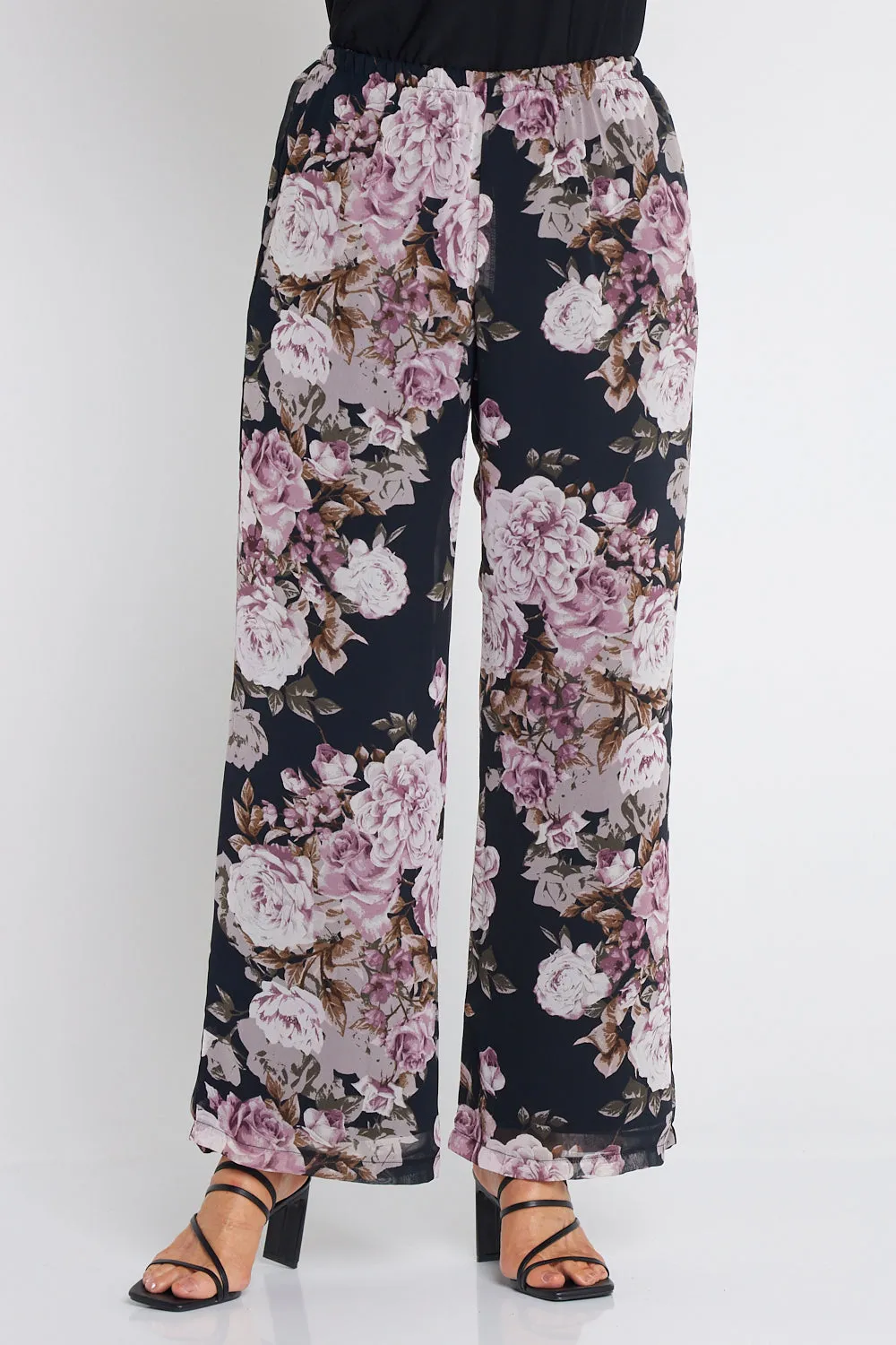 Rendezvous Chiffon Pants - Mauve Roses