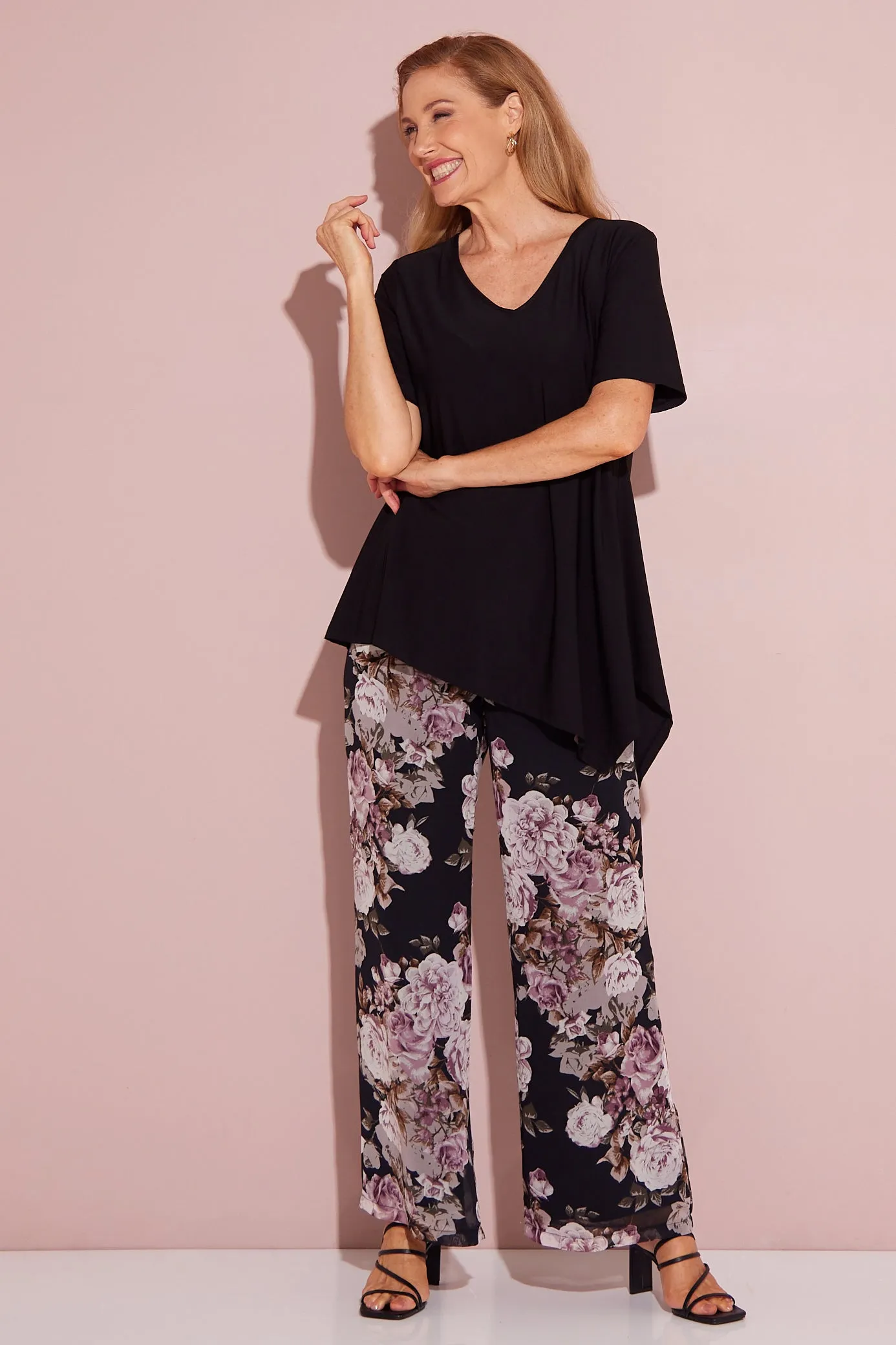 Rendezvous Chiffon Pants - Mauve Roses