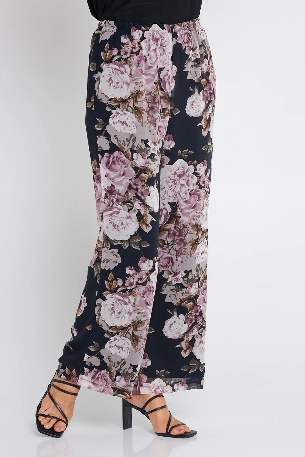 Rendezvous Chiffon Pants - Mauve Roses