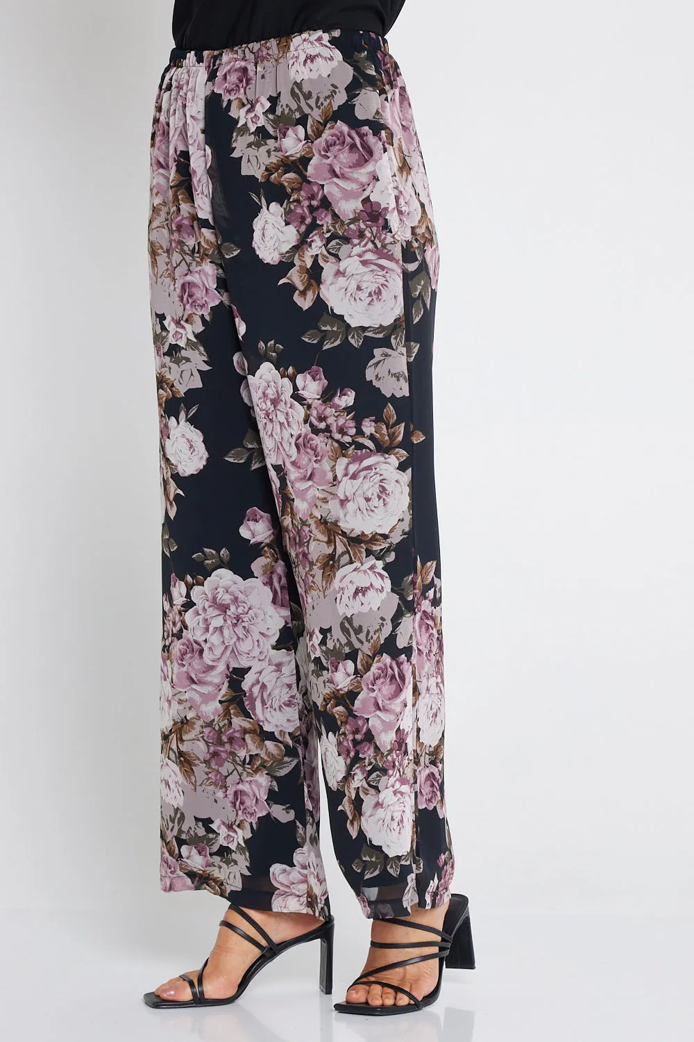 Rendezvous Chiffon Pants - Mauve Roses