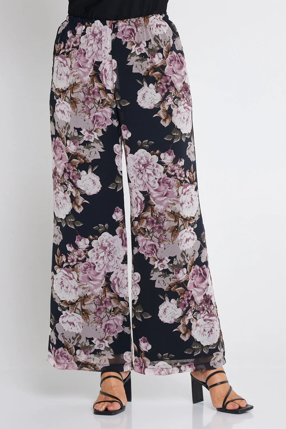 Rendezvous Chiffon Pants - Mauve Roses