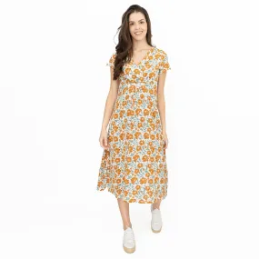 Seasalt Chapelle Midi Dress Orange Shadow Floral Chalk