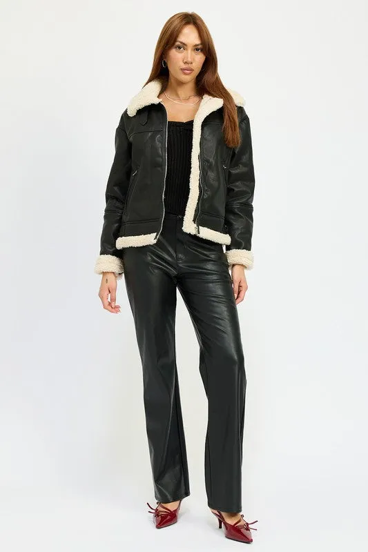 Shearling Vegan Leather Moto Jacket