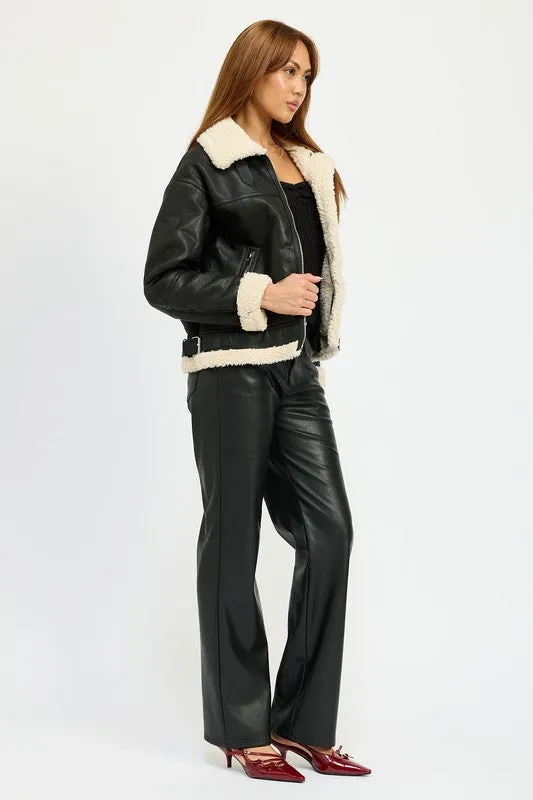 Shearling Vegan Leather Moto Jacket