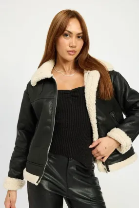 Shearling Vegan Leather Moto Jacket