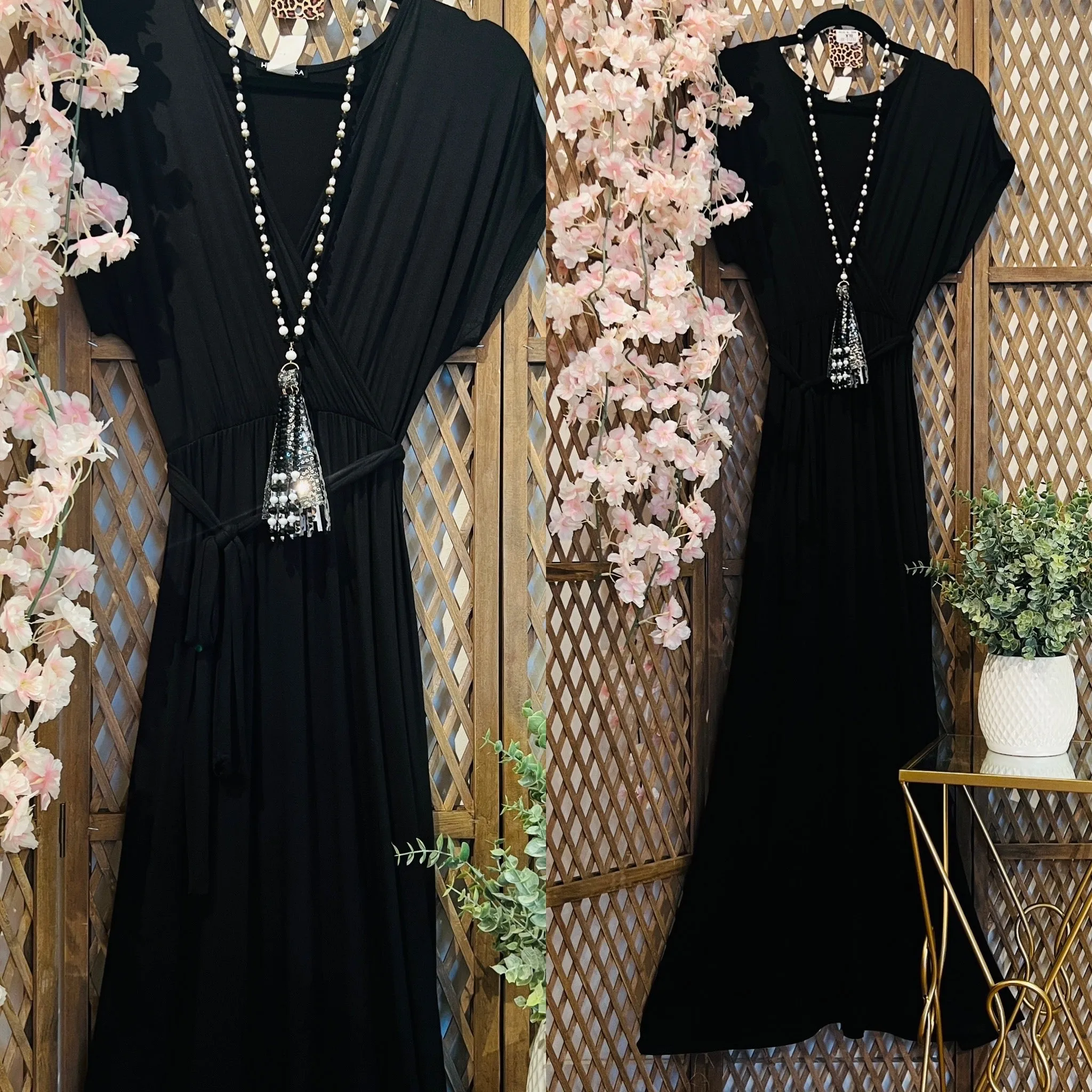 Solid Black Maxi Wrap Dress