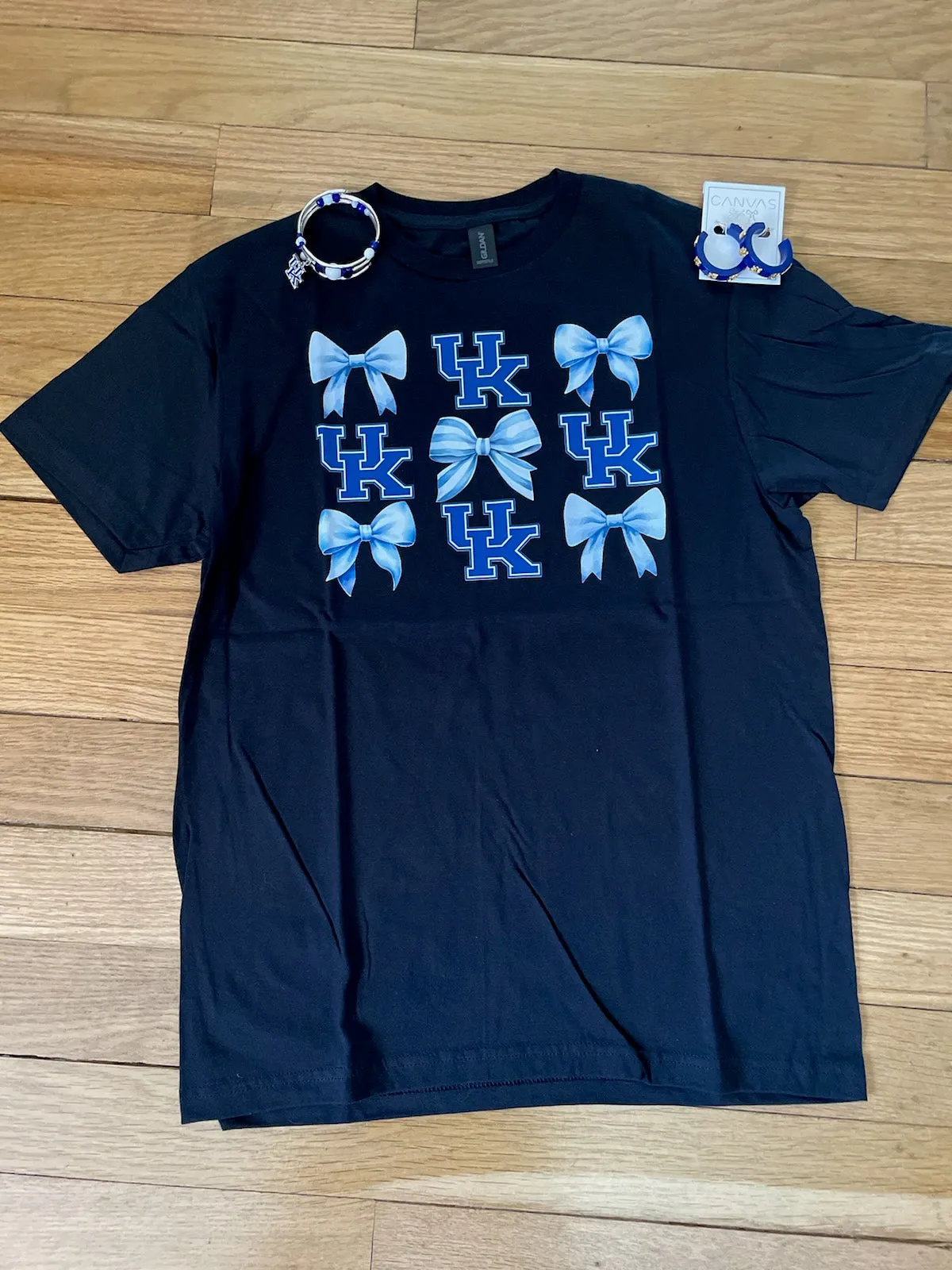 Tops - UK Black Tee With Blue Bows