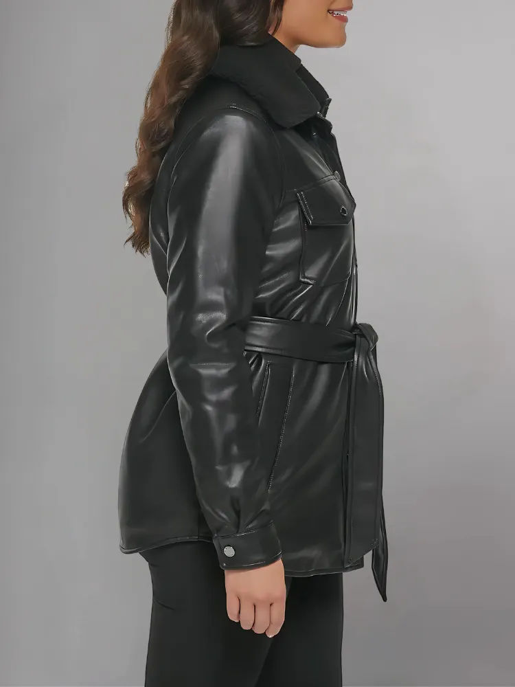 Womens Brown Shearling Collar Leather Jacket